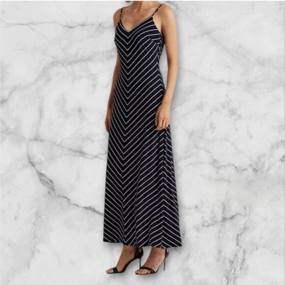 Lauren Ralph Lauren Dresses & Skirts - Lauren Ralph Lauren Navy/White chevron stripe maxi dress size 8